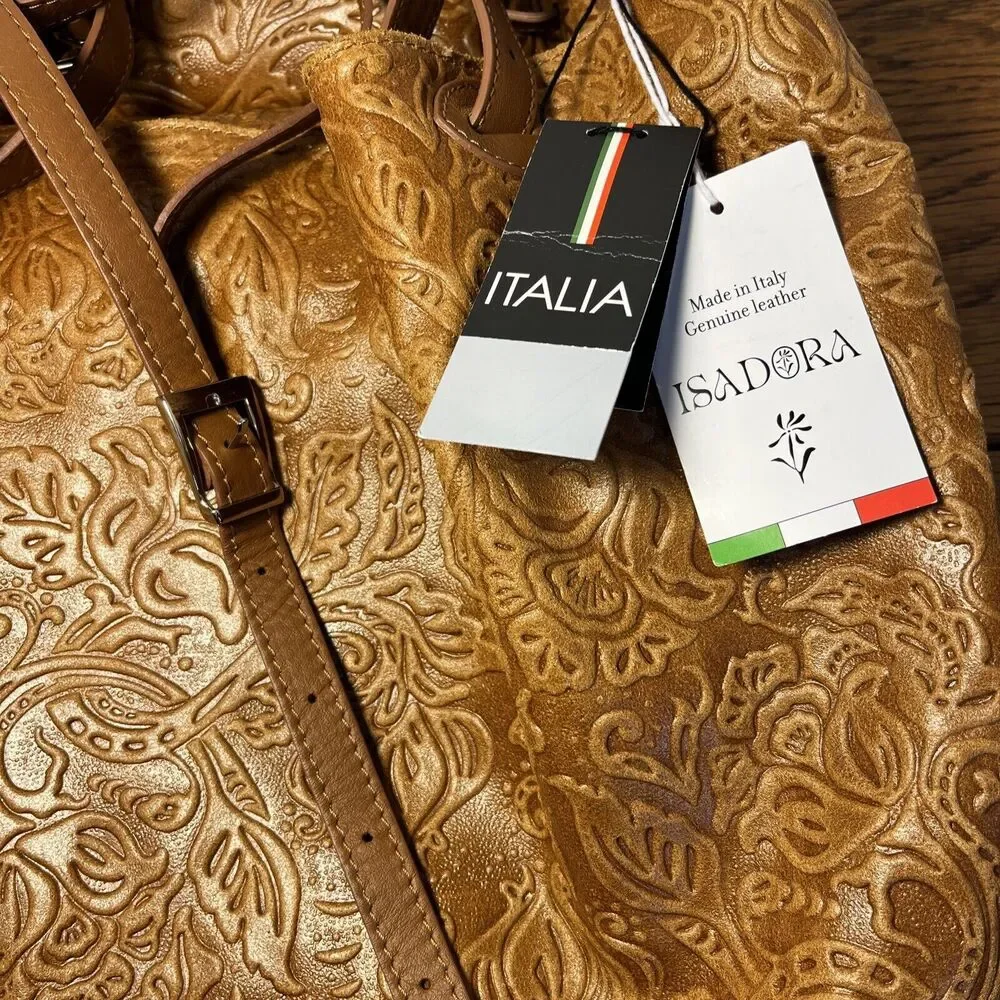 ISADORA‎ ITALY Cuoio Tooled Genuine Leather Large Tote Bag New with Tags